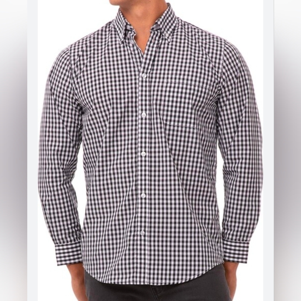 Burberry London Black & White Plaid Men's Shirt Slim Fit SIZE 15 1/2 39